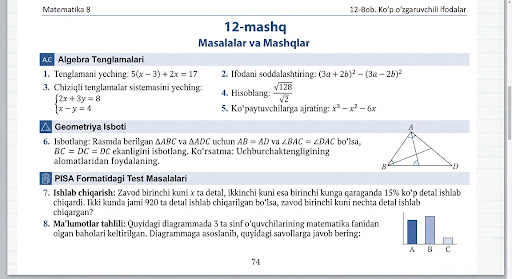 Algebra - 3. Mashqlar to‘plami